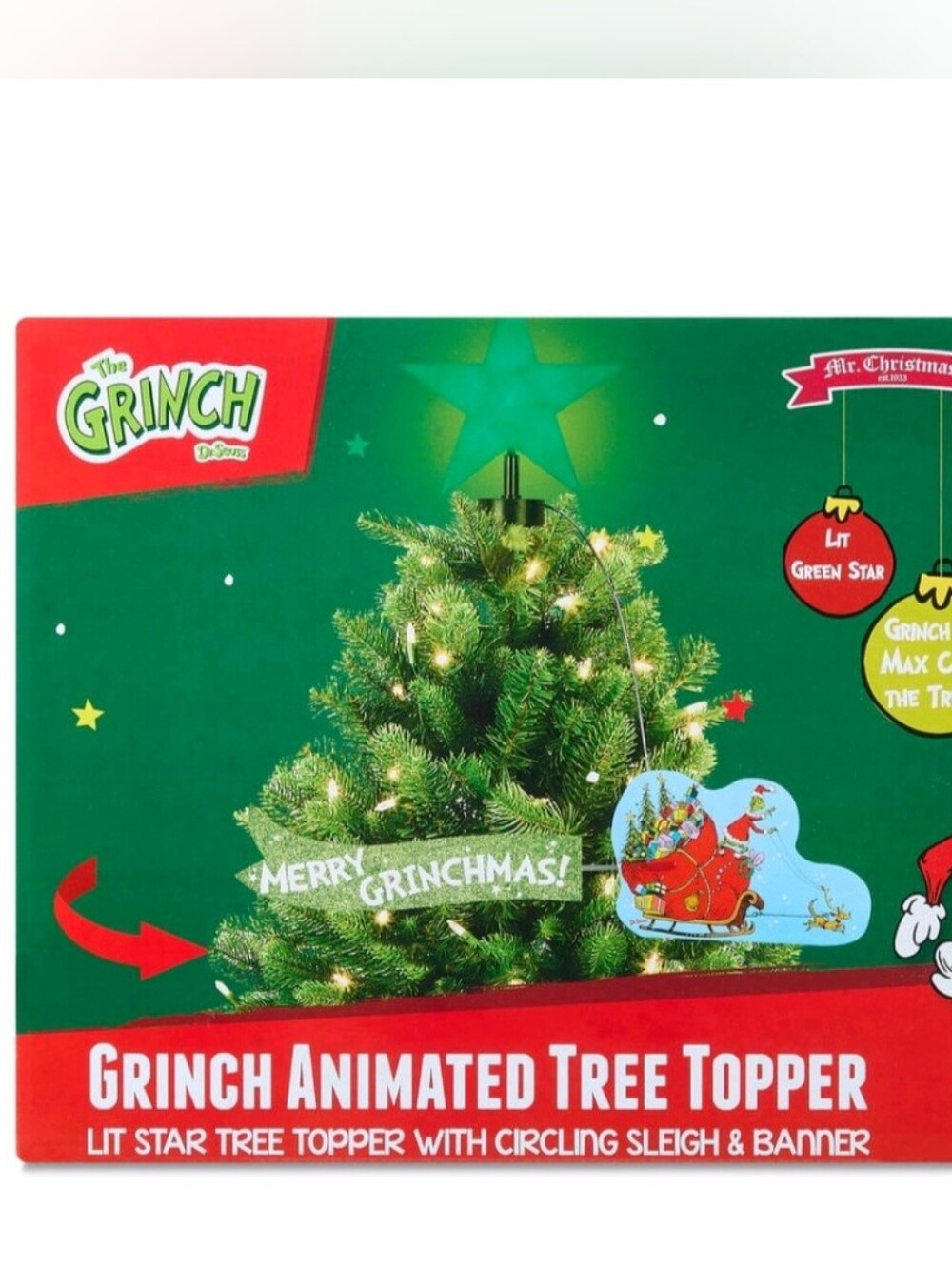 Grinch Sleigh Animated Christmas Tree Topper by Mr Christmas